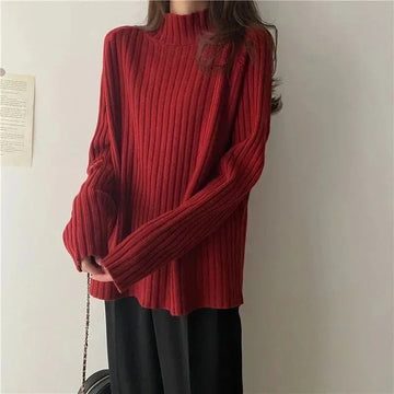 Turtleneck  Sweaters Fashion Loose Long Sleeve Women Pullover Casual Basic Solid Office Lady Knitwears Jumper свитер женский